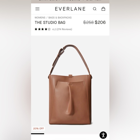 Everlane Studio Bag in Rich Cognac Leather. Made in Italy. - Picture 12 of 16